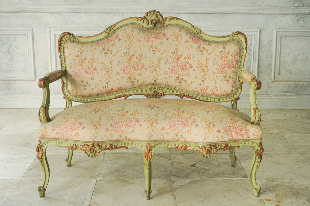 アンティークグリーンフレームソファ