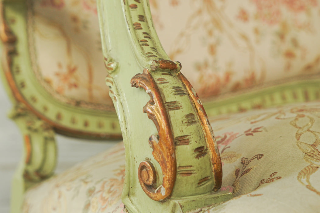 アンティークグリーンフレームソファ