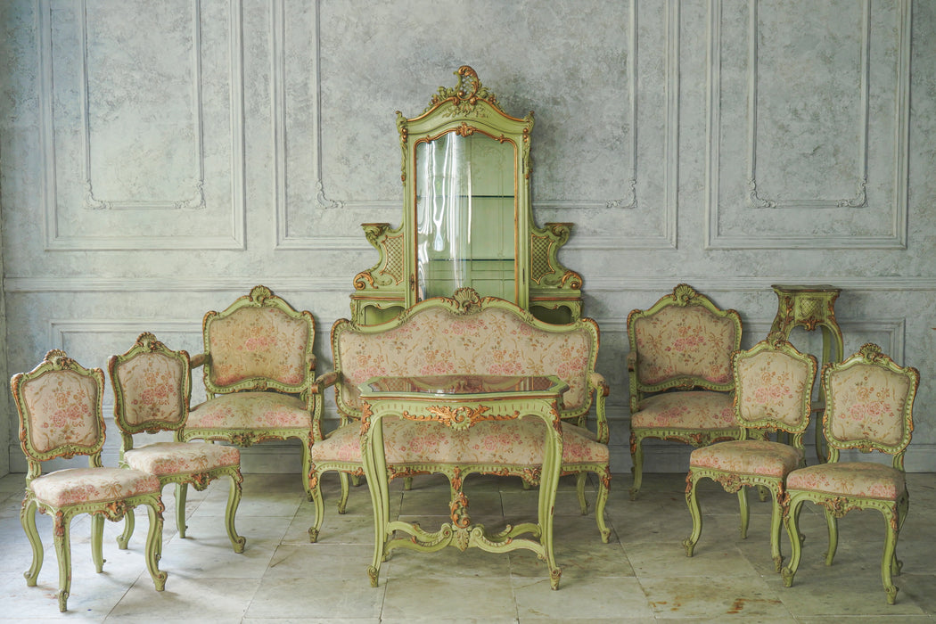 アンティークグリーンフレームソファ